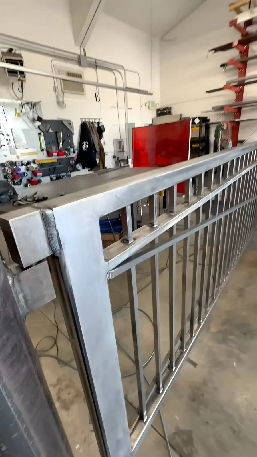 Railing section laid out on Neal's shop floor